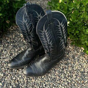 Nocona Black Cowboy Boots. Worn and scratched up but great working condition